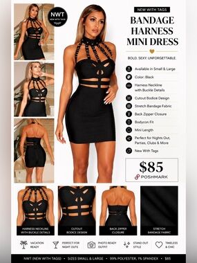 Strappy Bandage Harness Mini Dress - Black